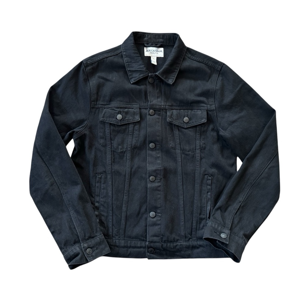 Arizona Jean Co Black Denim Jacket Mens Medium Trucker Jean Jacket Classic - Picture 1 of 4